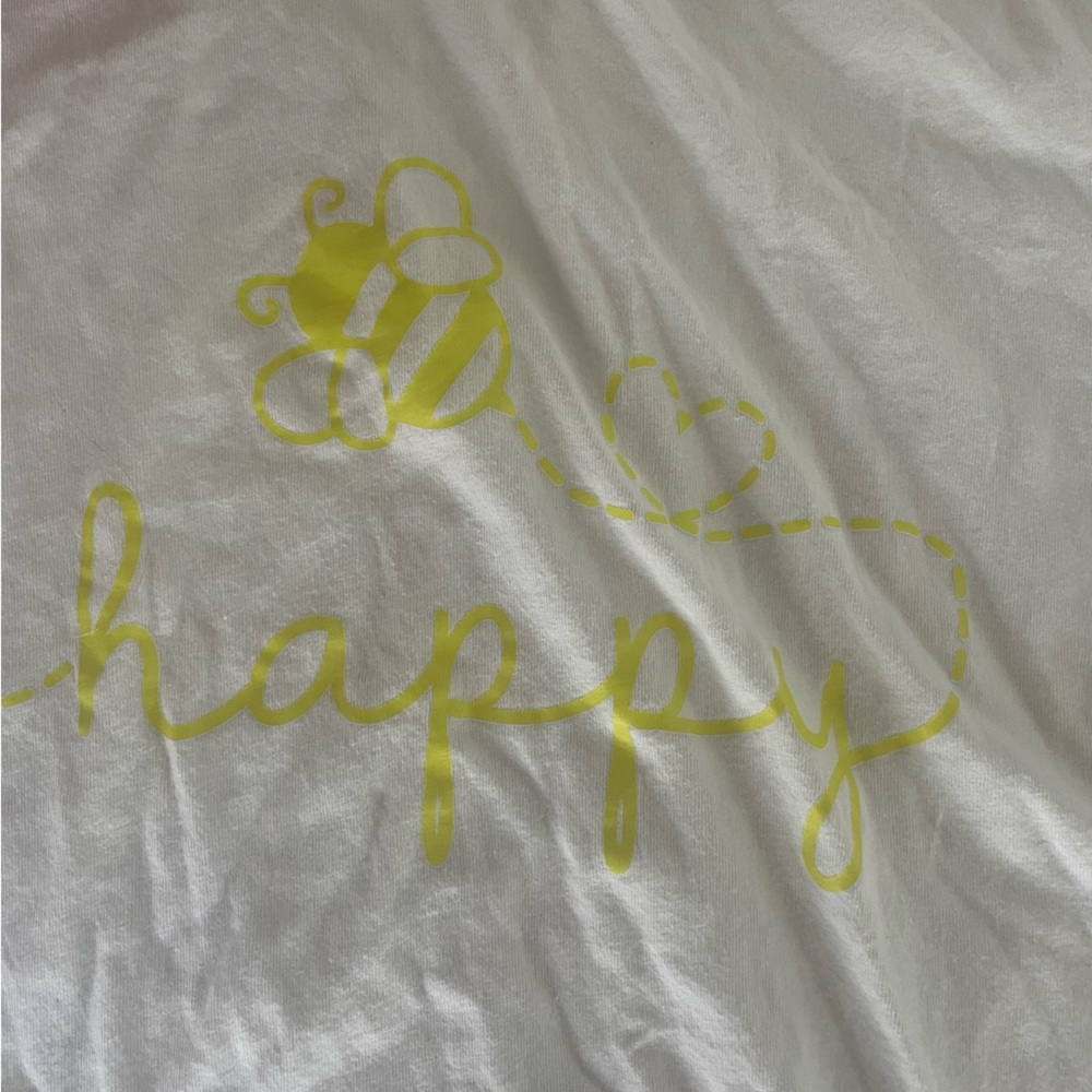 Bella Canvas White Bee Happy Tee with Yellow Graphic